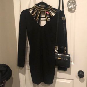 Black and gold mini dress